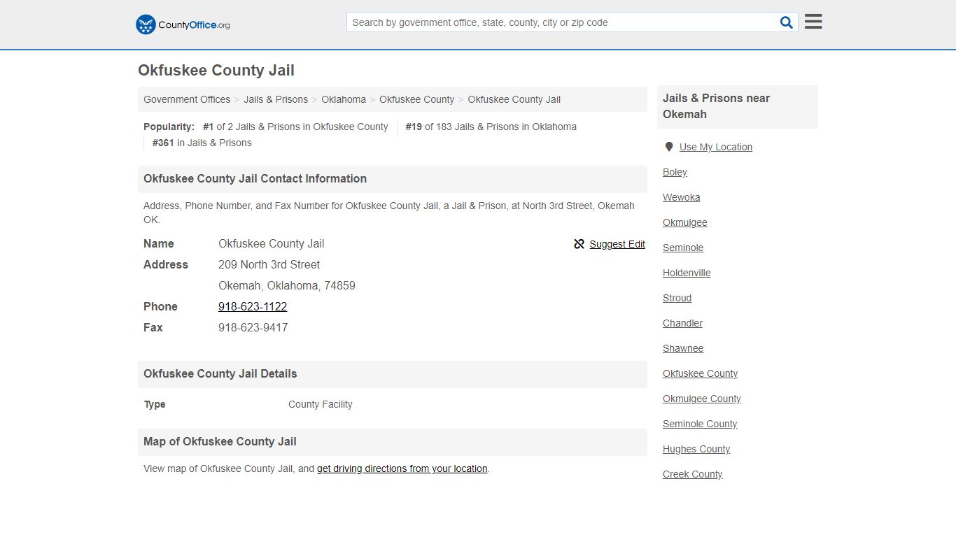 Okfuskee County Jail - Okemah, OK (Address, Phone, and Fax)